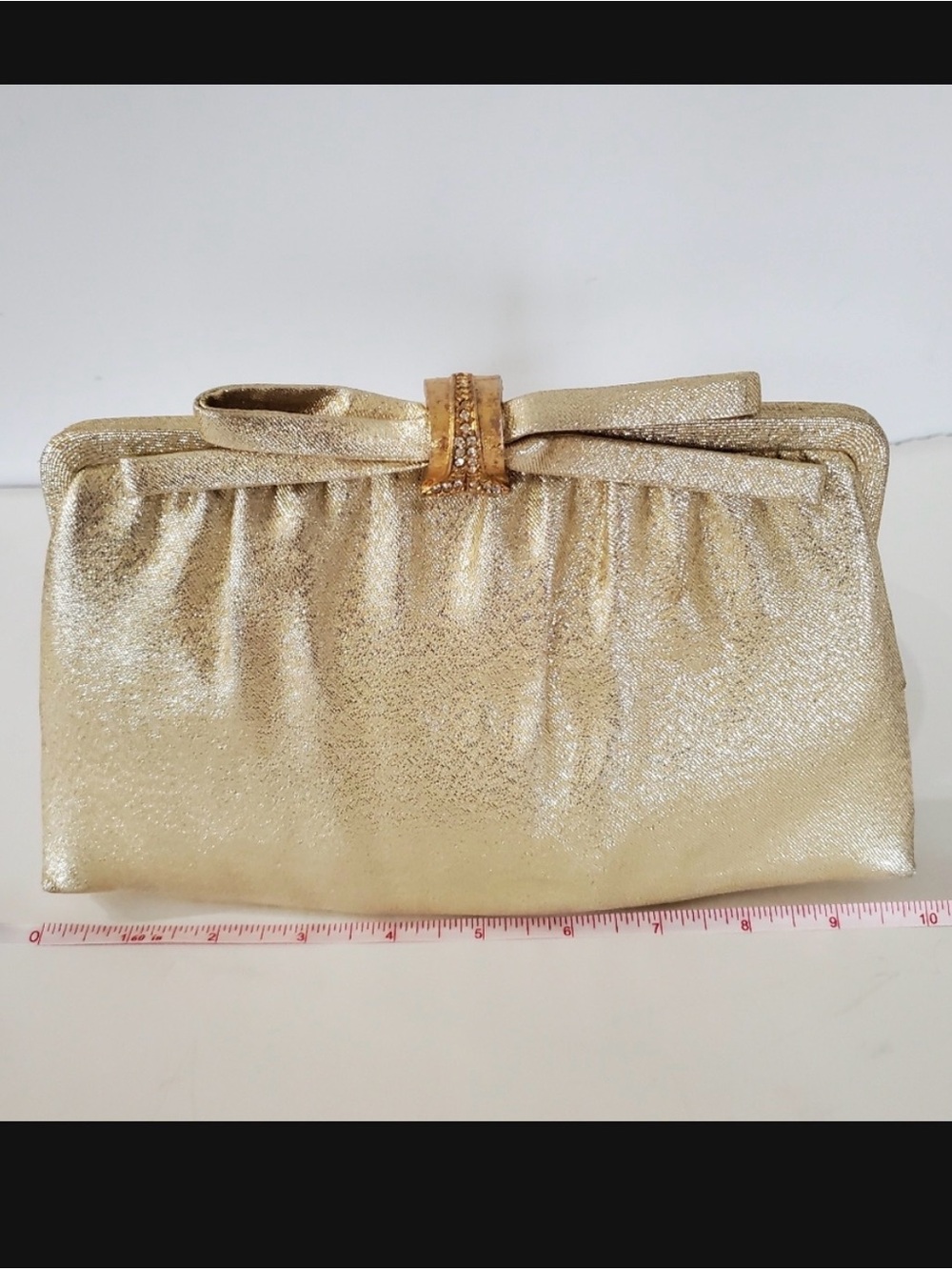 VTG 60s Metallic Gold Fabric Clutch Jewel Bow Clasp & Coin Purse Prom AFTER FIVE
